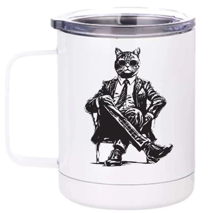 Cat Funny Cat Of Wall Street Womens TeesCat Front & Back 12oz Stainless Steel Tumbler Cup