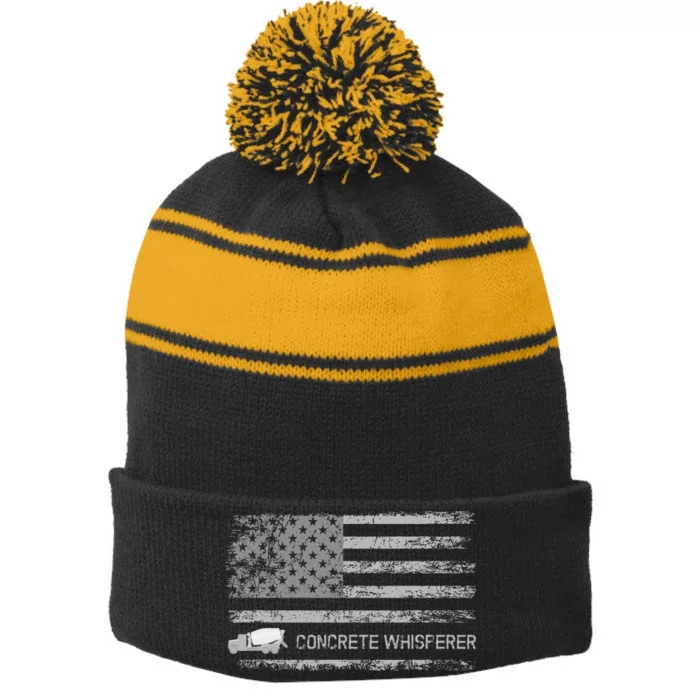 Concrete Finisher Concrete Whisperer American Flag Patriotic Stripe Pom Pom Beanie