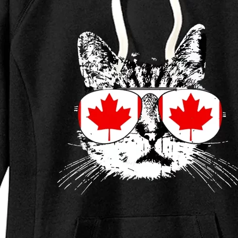 Canada Flag Canadian Cat Sunglasses Funny Women Women's Fleece Hoodie