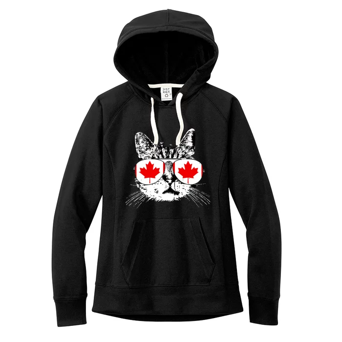 Canada Flag Canadian Cat Sunglasses Funny Women Women's Fleece Hoodie