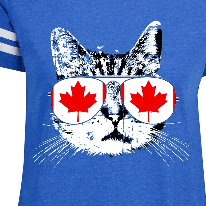 Canada Flag Canadian Cat Sunglasses Funny Women Enza Ladies Jersey Football T-Shirt