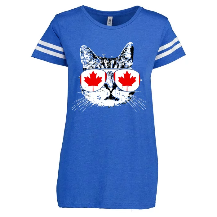 Canada Flag Canadian Cat Sunglasses Funny Women Enza Ladies Jersey Football T-Shirt