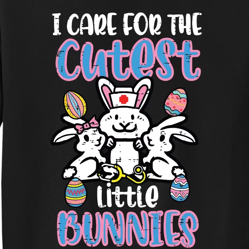 Care For Cutest Little Bunnies Easter Nurse Scrub Top Women Tall Sweatshirt