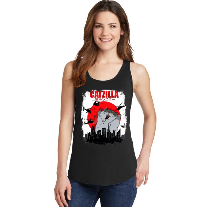 Catzilla Funny Cat Graphic Vintage For Cat Lover Ladies Essential Tank