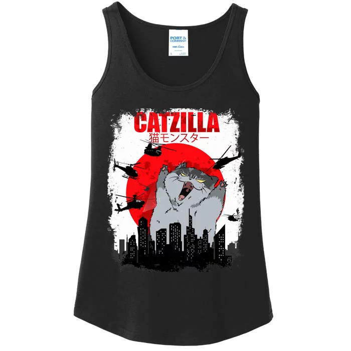 Catzilla Funny Cat Graphic Vintage For Cat Lover Ladies Essential Tank