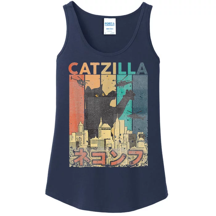 Catzilla Funny Cat Asian Design Fun Original Ladies Essential Tank