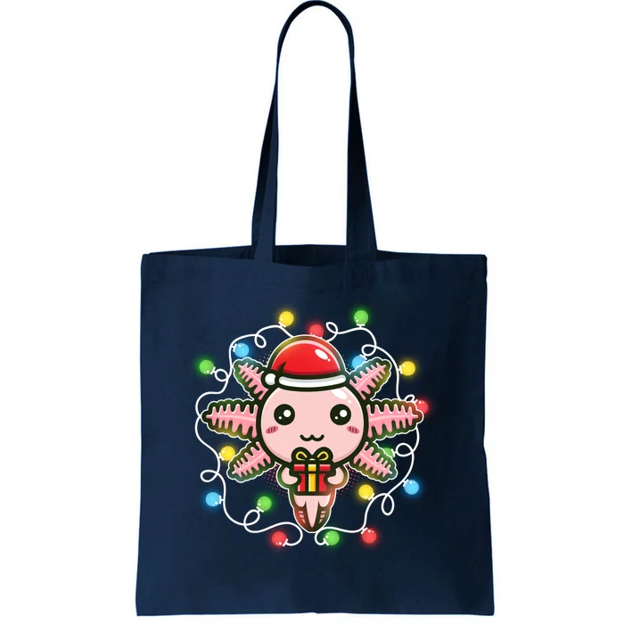 Cute Festive Christmas Santa Axolotl Tote Bag