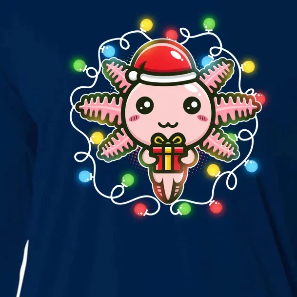 Cute Festive Christmas Santa Axolotl Cooling Performance Long Sleeve Crew