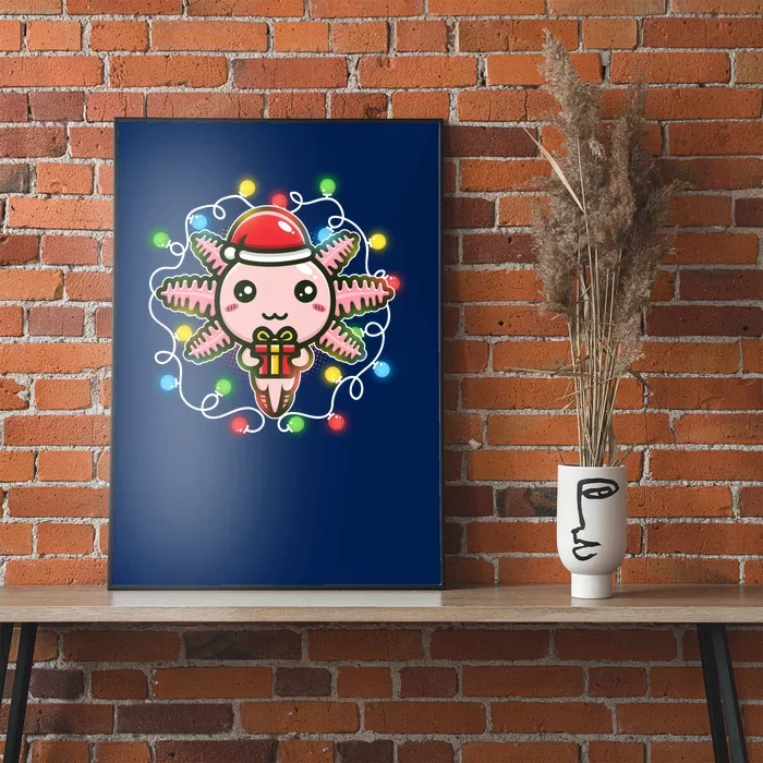 Cute Festive Christmas Santa Axolotl Poster