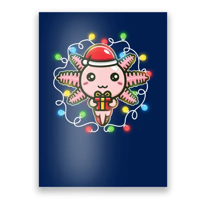 Cute Festive Christmas Santa Axolotl Poster