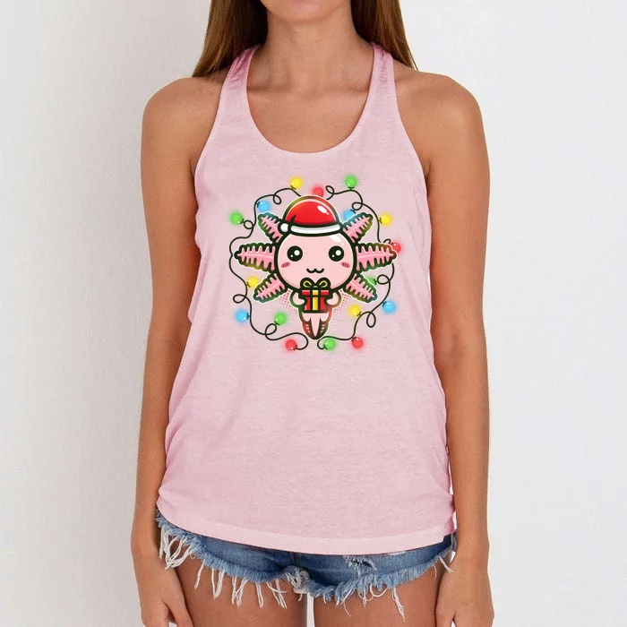 Cute Festive Christmas Santa Axolotl Women's Knotted Racerback Tank