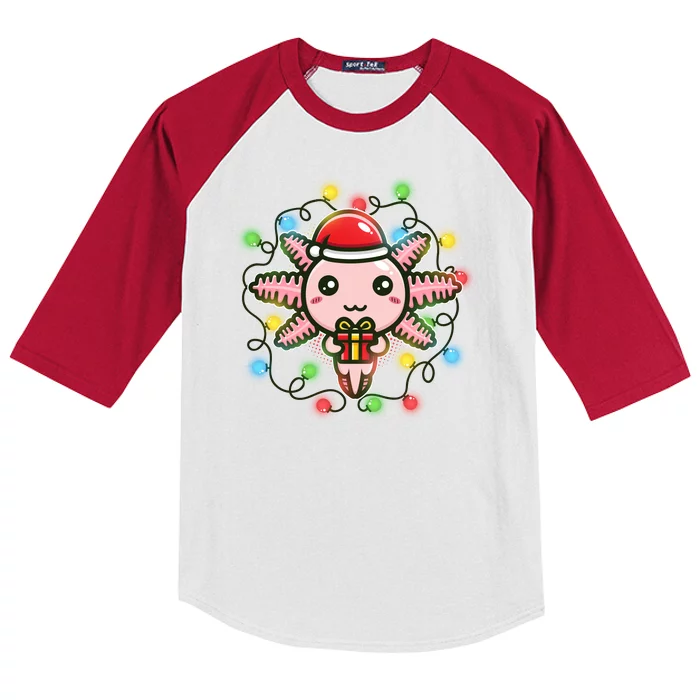 Cute Festive Christmas Santa Axolotl Kids Colorblock Raglan Jersey