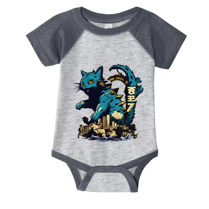 Catzilla Funny Cute Cat Art Japanese Sunset Kawaii Infant Baby Jersey Bodysuit