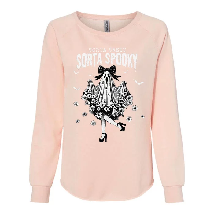 Cute Floral Coquette Dancing Ghost Sorta Sweet Sorta Spooky Womens California Wash Sweatshirt