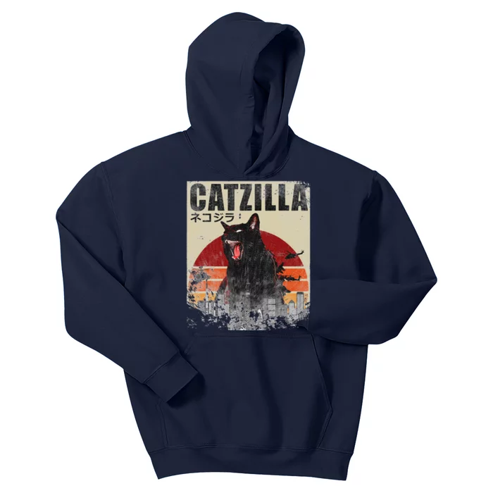 Catzilla Funny Cat Japanese Sunset Kids Hoodie