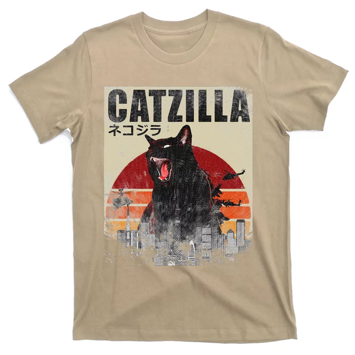 Catzilla Funny Cat Japanese Sunset T-Shirt