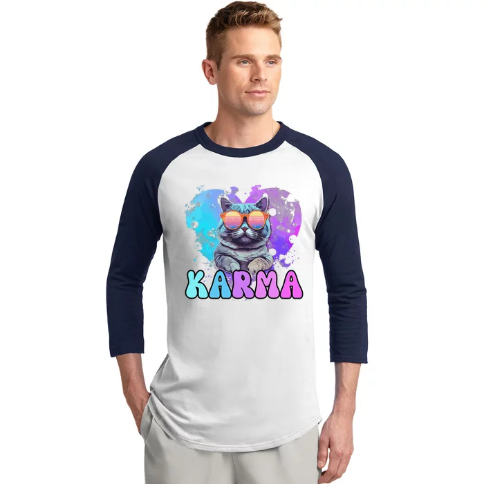 Cute Funny Cat Lover Heart Shape Karma Baseball Sleeve Shirt