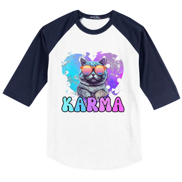 Cute Funny Cat Lover Heart Shape Karma Baseball Sleeve Shirt