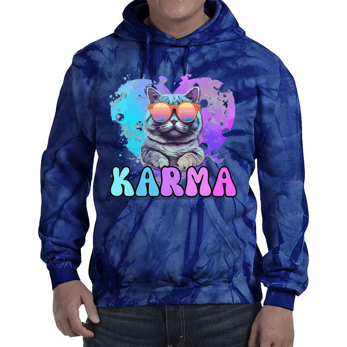 Cute Funny Cat Lover Heart Shape Karma Tie Dye Hoodie