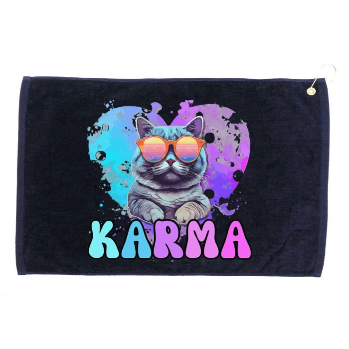 Cute Funny Cat Lover Heart Shape Karma Grommeted Golf Towel