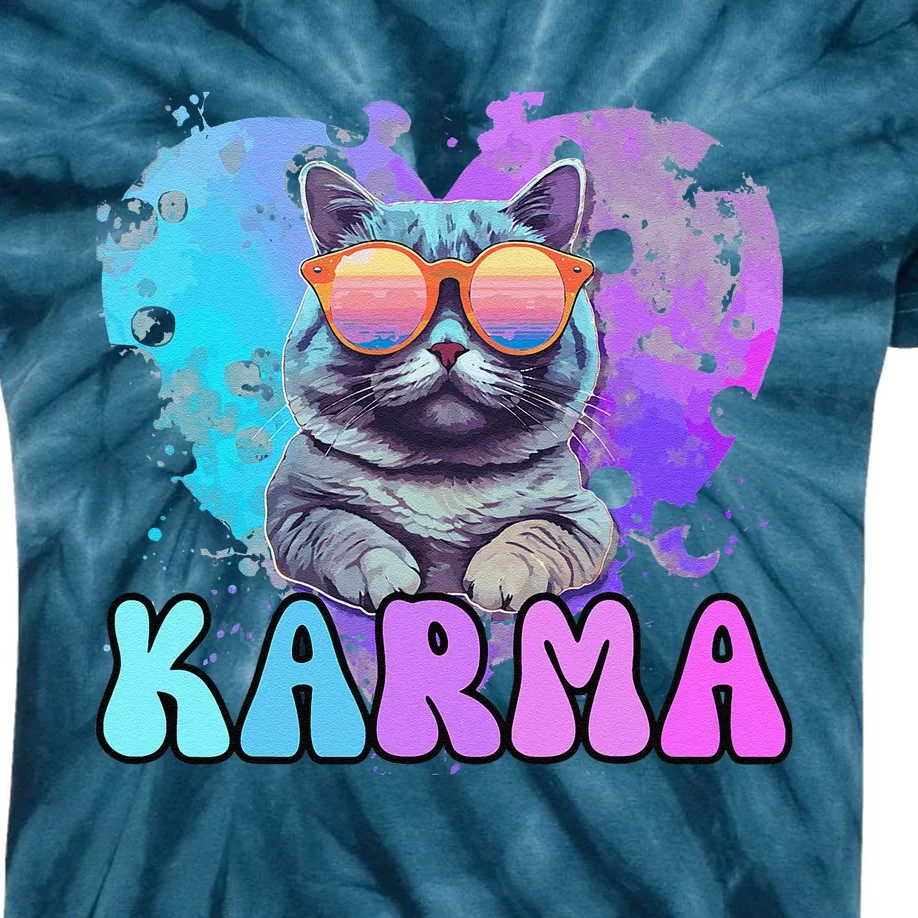 Cute Funny Cat Lover Heart Shape Karma Kids Tie-Dye T-Shirt