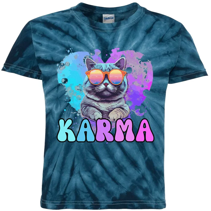 Cute Funny Cat Lover Heart Shape Karma Kids Tie-Dye T-Shirt