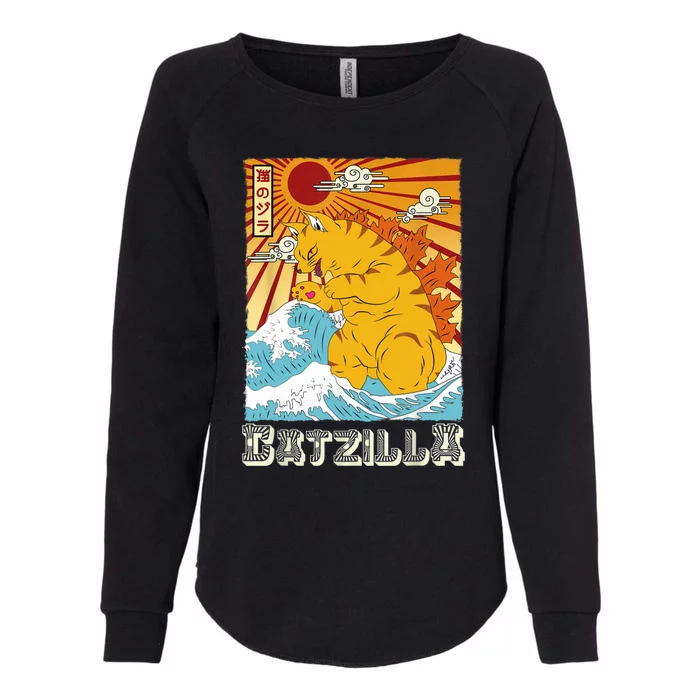 Catzilla Funny Cat Design, Funny Cat Cloth, Cat Lovers Womens California Wash Sweatshirt