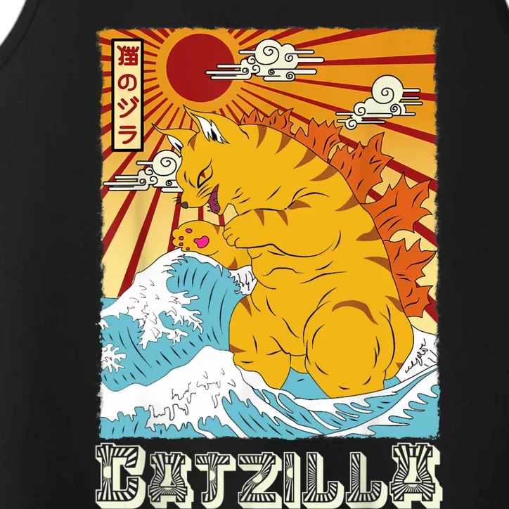 Catzilla Funny Cat Design, Funny Cat Cloth, Cat Lovers Performance Tank