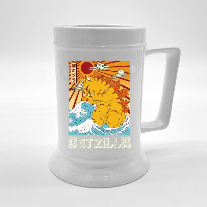 Catzilla Funny Cat Design, Funny Cat Cloth, Cat Lovers Front & Back Beer Stein