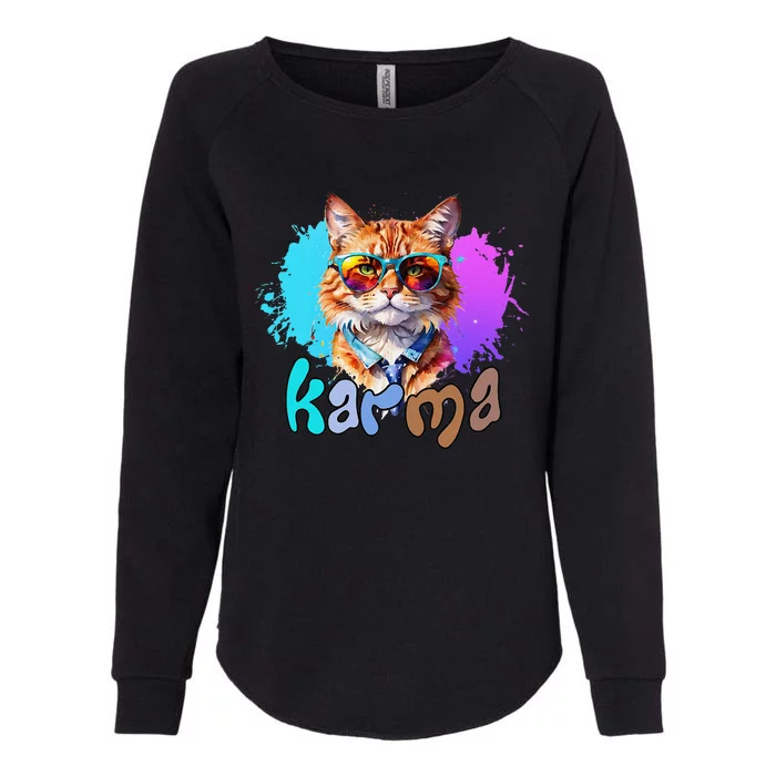 Cute Funny Cat Lover Heart Shape Karma Womens California Wash Sweatshirt