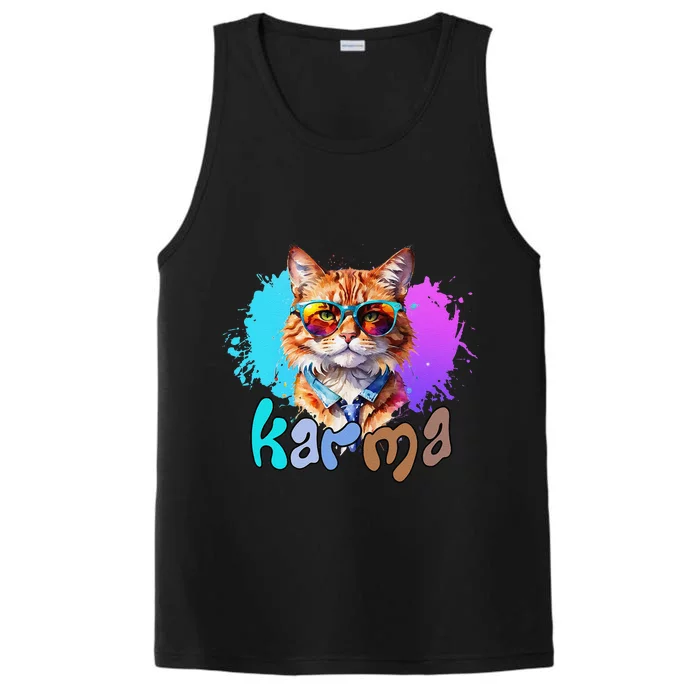 Cute Funny Cat Lover Heart Shape Karma Performance Tank