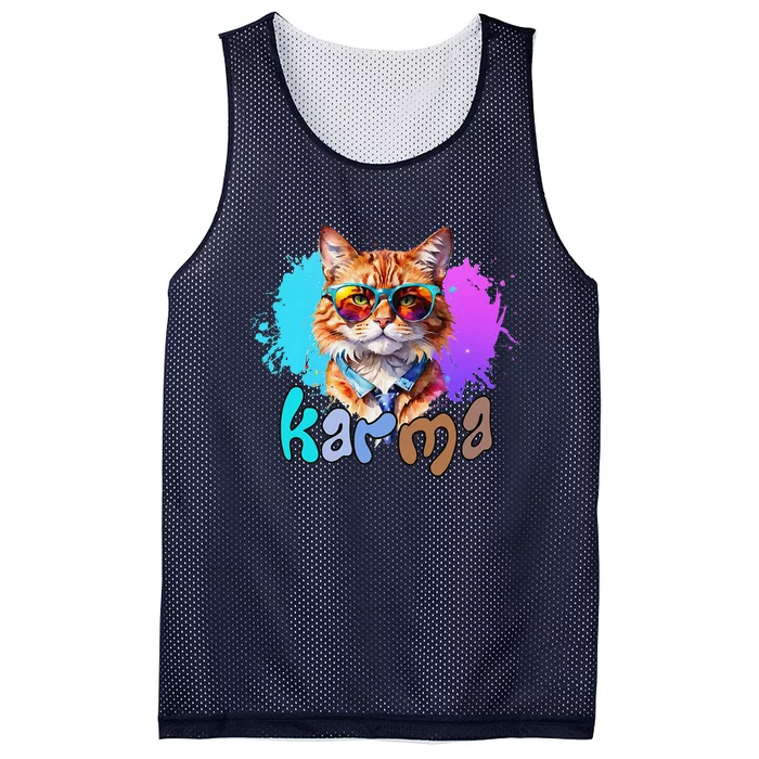 Cute Funny Cat Lover Heart Shape Karma Mesh Reversible Basketball Jersey Tank