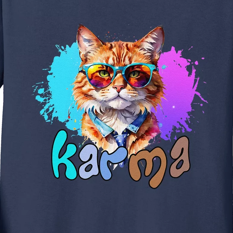 Cute Funny Cat Lover Heart Shape Karma Kids Long Sleeve Shirt