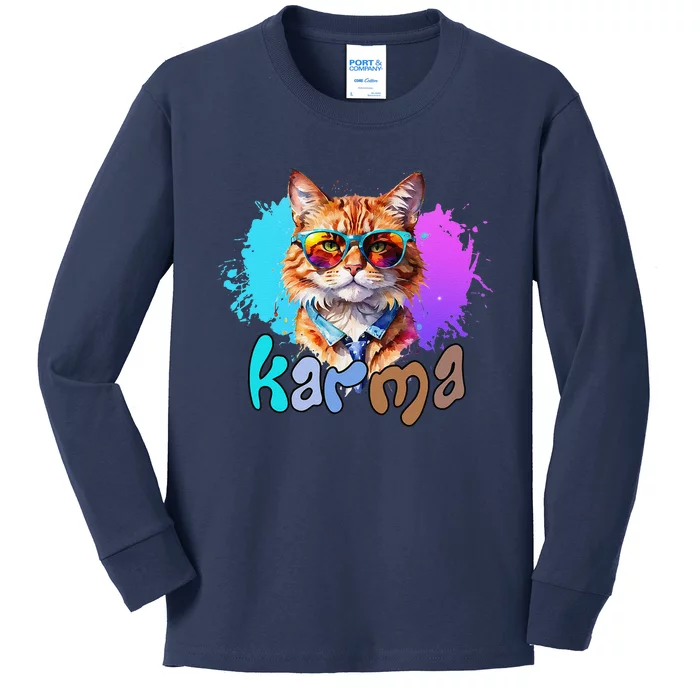 Cute Funny Cat Lover Heart Shape Karma Kids Long Sleeve Shirt