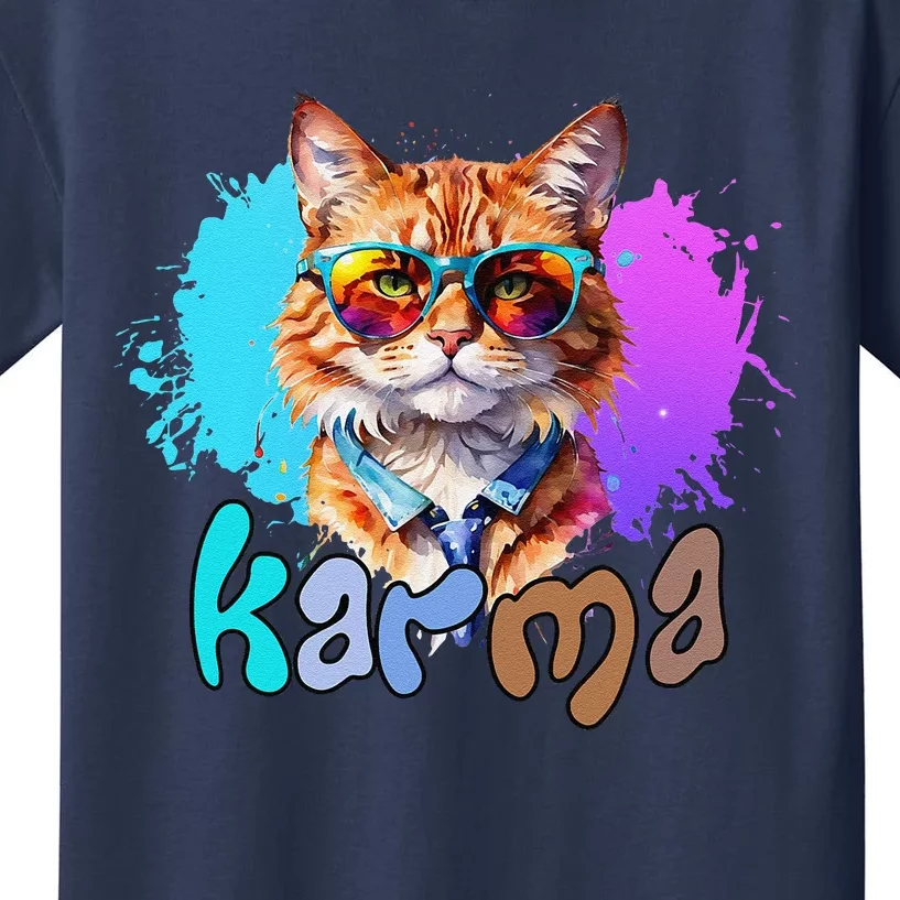 Cute Funny Cat Lover Heart Shape Karma Kids T-Shirt