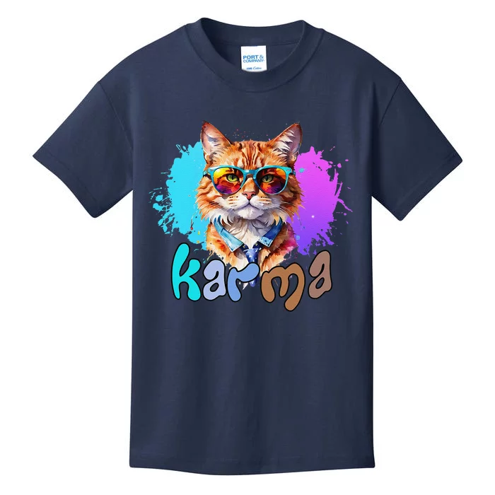 Cute Funny Cat Lover Heart Shape Karma Kids T-Shirt