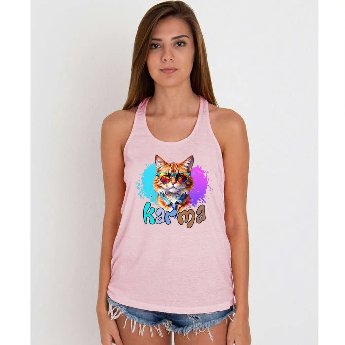 Cute Funny Cat Lover Heart Shape Karma Women's Knotted Racerback Tank