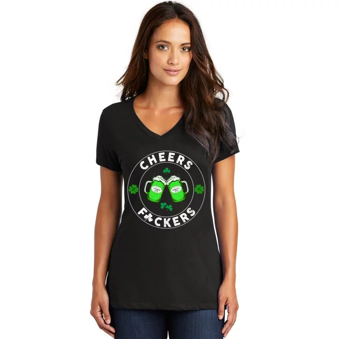 Cheers F ckers St Patricks Day Beer Drinking Mugs Irish Women's V-Neck T-Shirt