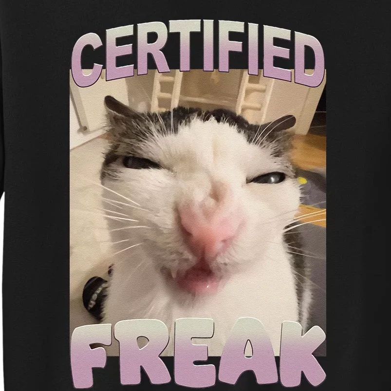 Certified Freak Cat Meme Funny Pet Humor Tall Sweatshirt