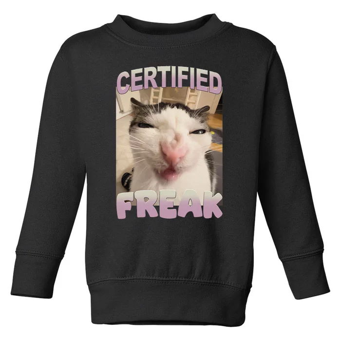 Certified Freak Cat Meme Funny Pet Humor Toddler Sweatshirt