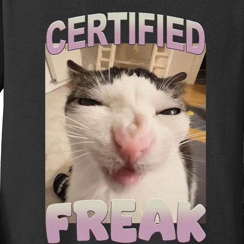 Certified Freak Cat Meme Funny Pet Humor Kids Long Sleeve Shirt