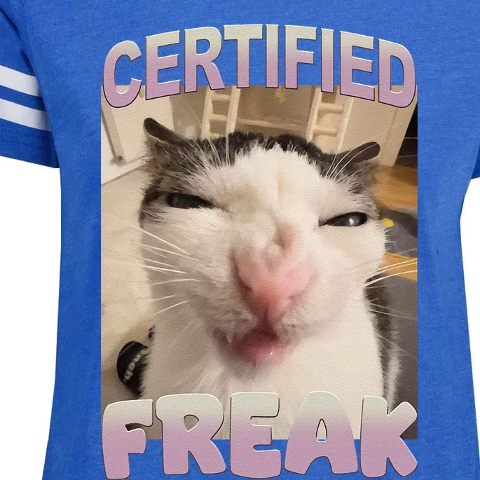 Certified Freak Cat Meme Funny Pet Humor Enza Ladies Jersey Football T-Shirt