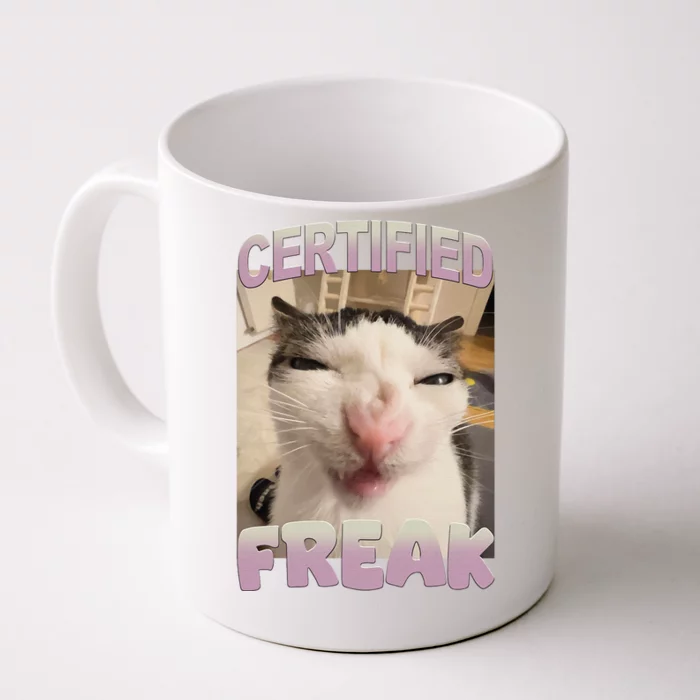 Certified Freak Cat Meme Funny Pet Humor Front & Back Coffee Mug