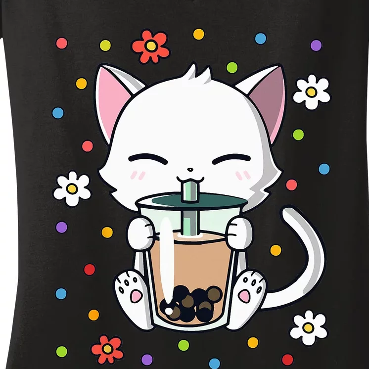 cat Funny Cat Boba Tea Bubble Tea Kawaii Anime Japanese Women's V-Neck T-Shirt