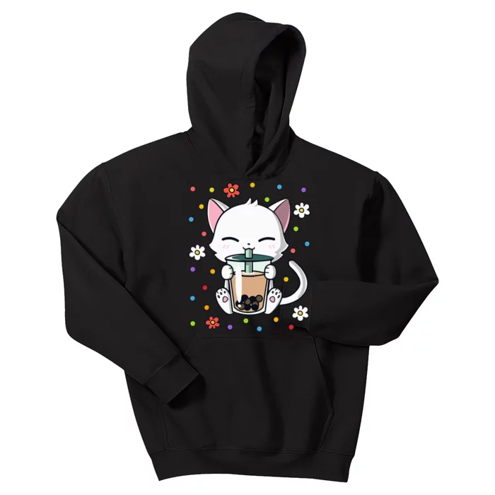 cat Funny Cat Boba Tea Bubble Tea Kawaii Anime Japanese Kids Hoodie