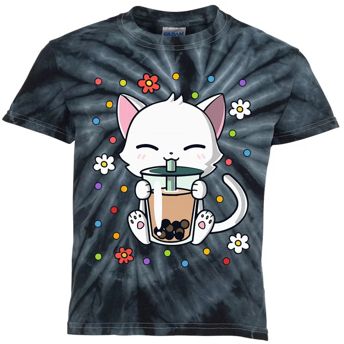 cat Funny Cat Boba Tea Bubble Tea Kawaii Anime Japanese Kids Tie-Dye T-Shirt