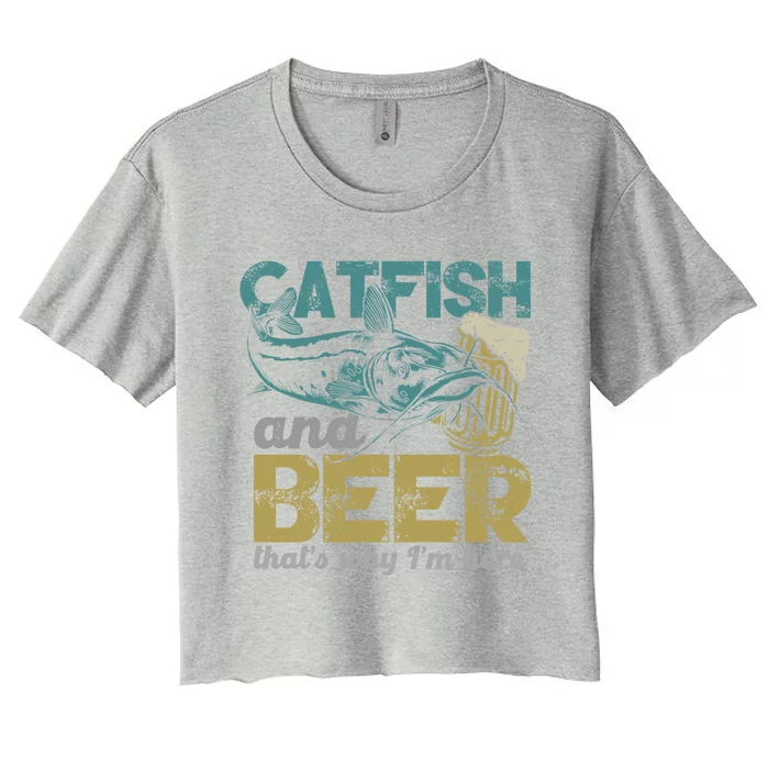 Catfish Fishing Catfish And Beer ThatS Why IM Here Flathead Gift Women's Crop Top Tee