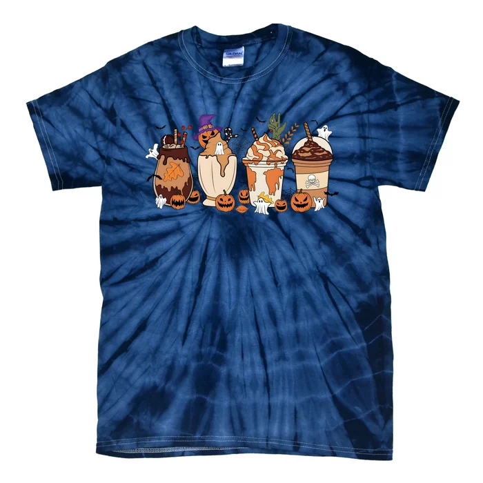 Corgi Fall Coffee Pumpkin Halloween Witch Tie-Dye T-Shirt