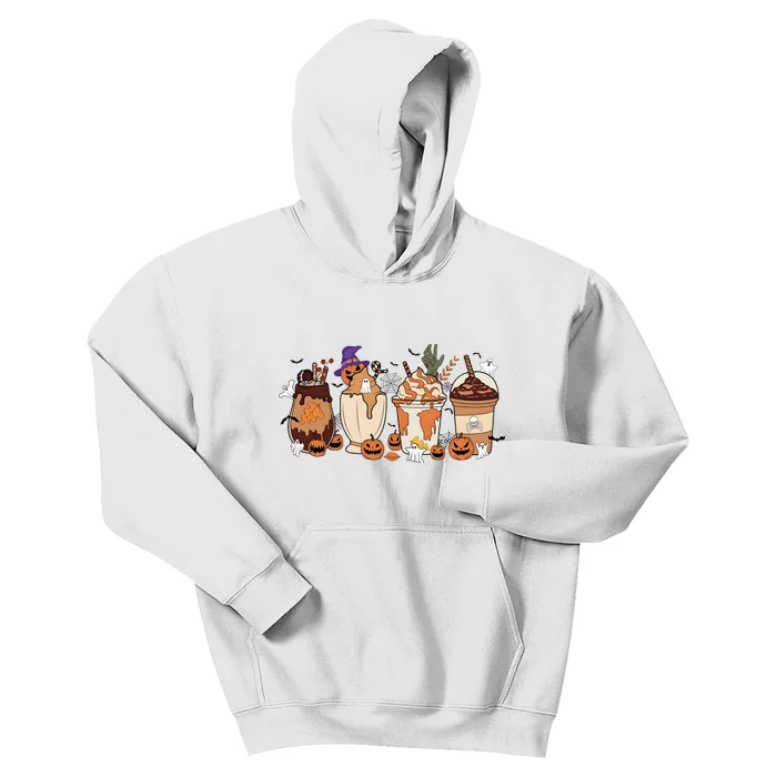 Corgi Fall Coffee Pumpkin Halloween Witch Kids Hoodie