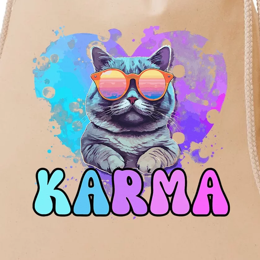 Cute Funny Cat Lover Heart Shape Karma Drawstring Bag